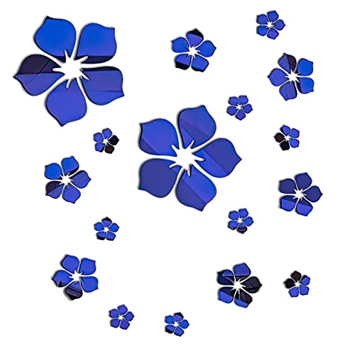 Philbinden Acrylic Mirror Floral Wall Stickers Self Adhesive Mirror Wall Decor Removable Mirror Decor 3D Flower DIY Wall Sticker for Living Room Bedroom Bathroom (Blue)