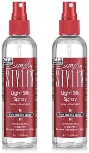 Simply Stylin Light Silk Spray - Pure Silicone Hair Protection from Heat and Humidity - Natural Serum Product for Long and Shiny - 4 oz (Pack of 2)