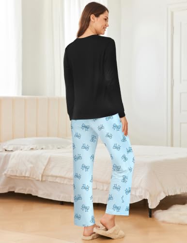 Ekouaer 2 Pack Women Pajama Long Sleeve Sleepwear Soft Loungewear Pjs Sets — view 3