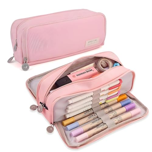 Image of Kawaii Cute Aesthetic Pencil Case for Girls & Boys | 3 Layer 6 Compartment Large Capacity Pencil Pouch with Zipper | Cartoon Stationery Organizer Bag for Students & Kids (Special 2 (Pink))