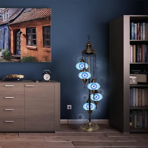 Turkish Mosaic Glass Big 7'' 5 Globe, Bohemian Floor Lamp