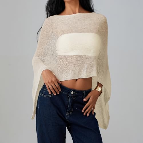Women Sheer Poncho Top See Through Knit Shrug Mesh Blouse Off The Shoulder Pullover Summer Beach Cover Up Tops2