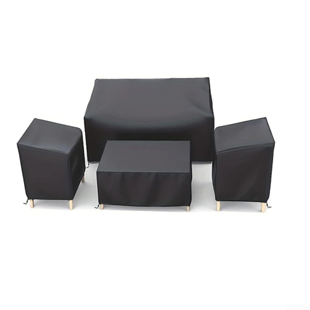 Waterproof Oxford Patio Furniture Covers 4 Piece Set for Sofa Chair and Coffee Table with Adjustable Drawstring Closure (Black)