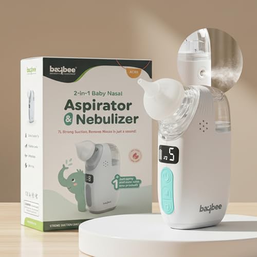 Baybee Electric Nasal Aspirator for Baby Nose Sucker Sprayer | Rechargeable Nose Cleaner for New Born Baby with 5 Suction Levels, Music & Light | 70KPA Snot Sucker, Mucus Extractor & Nebulizer for Kids (White/Green)