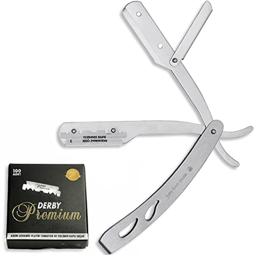 The Shave Factory Straight Edge Razor Kit - with Single Stainless Steel razors (Matte + Derby Premium)