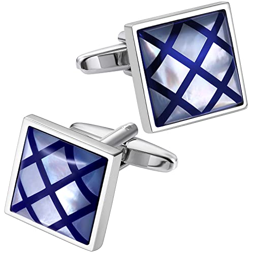 Hawson Cufflinks For Men, Classic Mother Of Pearl Silver Cufflinks Sqaure, French Tuxedo Shirt Cuff Link For Wedding Business Formal Occasion, Personalized Gifts For Men #TOP4