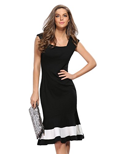 Bestgift Damen Ärmelloses Retro Fishtail Büro Cocktail Kleid Partykleid Business Kleider mit Fishtail Knielang Schwarz L