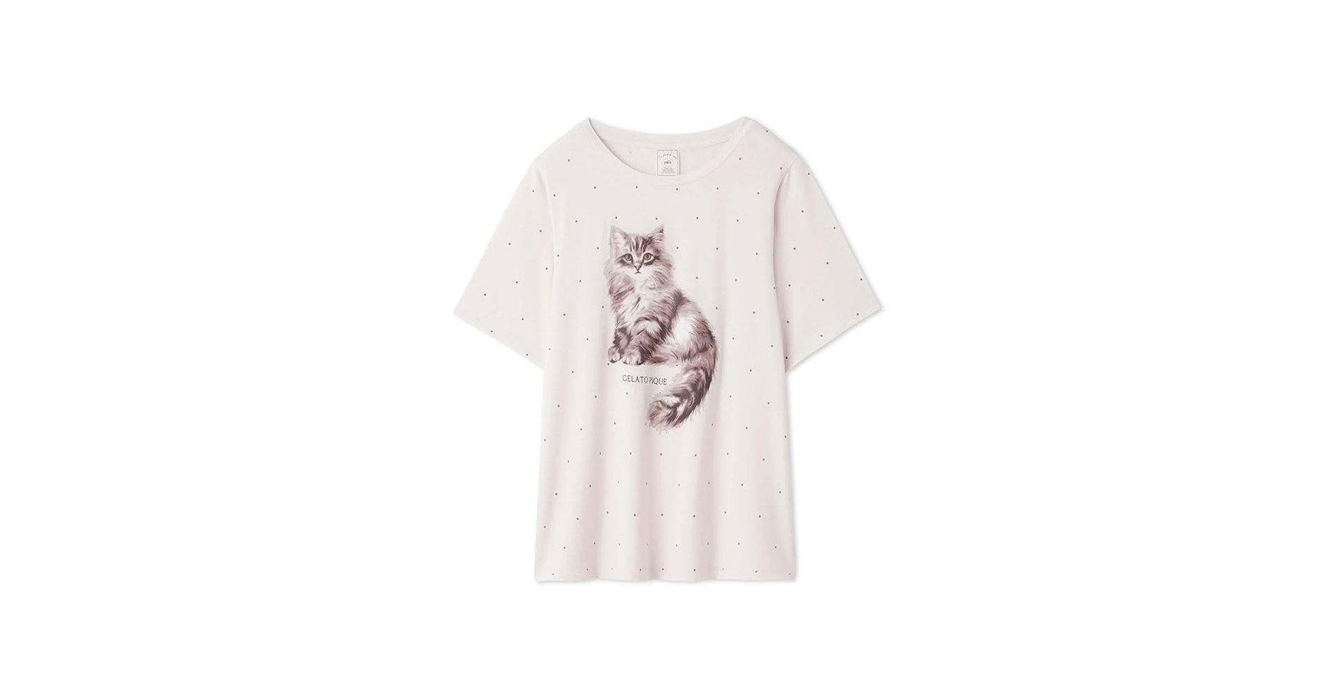 ジェラートピケ　CATドット柄ワンポイントTシャツ　ラグドール　サイベリアン ジェラートピケ CATドット柄ワンポイントTシャツ ラグドール