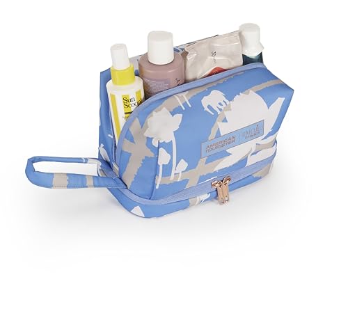 Image of American Tourister x Love Child by Masaba Cosmetic Pouch for Women | Durable Polyester Travel Makeup Bag | Stylish Organizer for Cosmetics, Toiletries & Accessories /Washable Pouch for Daily Use- Blue