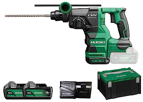 HIKOKI Akku Bohr & Meißelhammer DH1826DAWPZ, SDS-plus (18V, 5,0 Ah Li-ion Akku, Schlagenergie: 3,2 J, Volllastschlagzahl 2. Gang: 0-4300 min-1, Brushless, Bohren und Meißeln) Zubehör im HSCIII Koffer