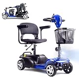 SAYYEAH 4 Wheels Mobility Scooter for Adults&Seniors, Max Speed:6mph, Mobility Scooter for Travel, with LED Headlights and Basket, Charger Included, (Purple/red/Blue/Silver) (Blue)