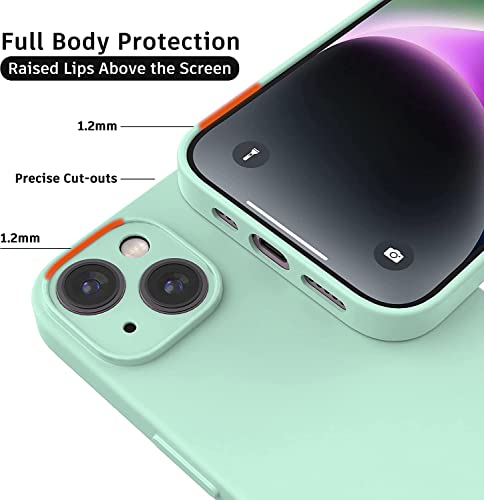 Image of DIZORO Microfiber Square Candy Case Compatible for iPhone 14 Plus, Shockproof Slim Back Cover Liquid Silicone Case (Mint), Green