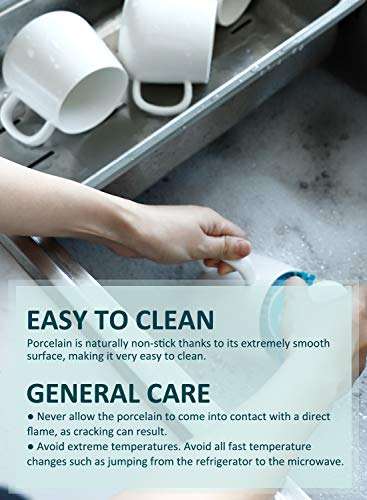 Teocera Porcelain Coffee Mugs, Coffee Cup Set - 12 Ounce for Tea, Cocoa and Mulled Drinks - Set of 4, White