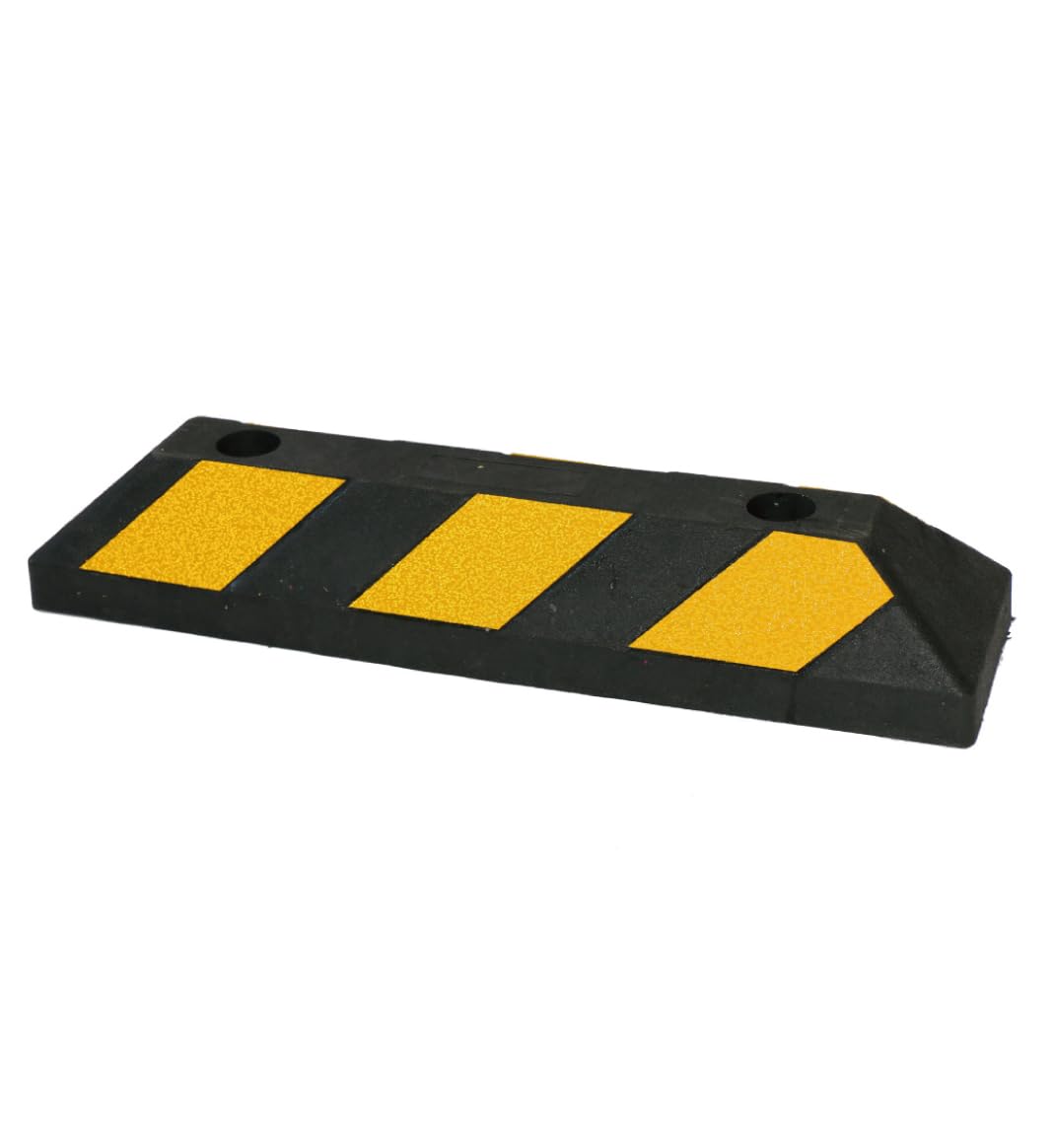 AUA SIGNALETIQUE - Butée De Roues pour Garage Parking Jaune/Noir en Composites Recyclés (Pack de 2) avec Fixations Fournies