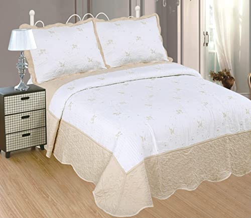 Colcha de Cama de Cosida, Bordada y Moderna Llevan Fundas de Almohada 50x70+5cm (Y-2611, Cama 135) Cover