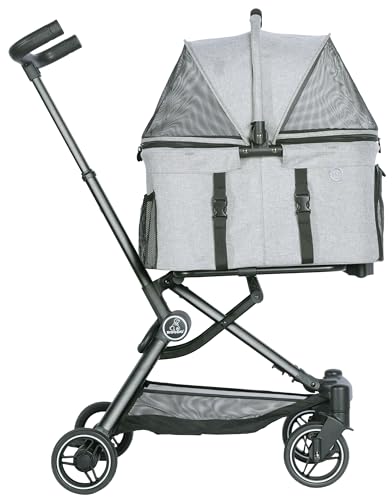 Image of ROODO 2026 Upgraded Version 3 in 1 Dog Cat Stroller with Detachable Carrier Lightweight Folding Portable All Terrain Pet Travel System Puppy Kitty Doggie Bunny Stroller for 30lbs(Light Grey)