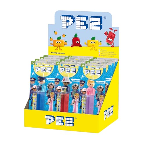 PEZ - Boîte-présentoir de 12 distributeurs PLAYMOBIL avec une recharge de bonbons (1 distributeur + 1 recharge)