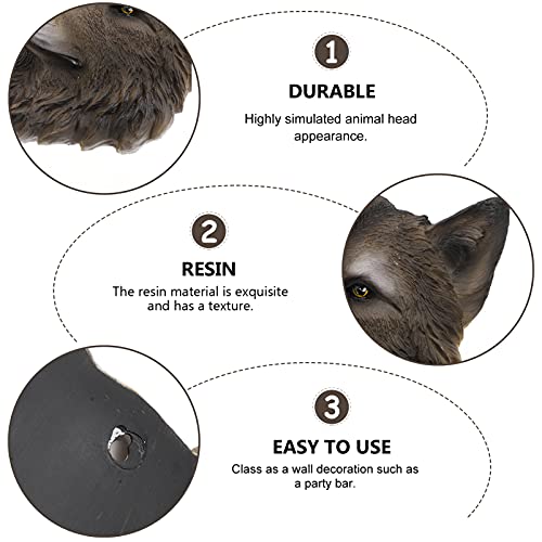 Wakauto Resin Wall Artware Animal Head Wall Decor Animal Head Wall Sculpture Wall Hanging Decoration Resin Animal Figurines Animal Head Statue Home Decor (Wolf Head) Animal Hanging Pendant #TOP3