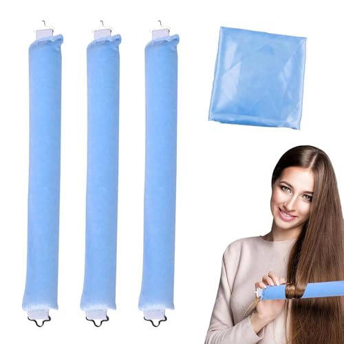 3 Pcs Rizador De Cabello Sin Calor, Diadema Rizadora Sin Calor, Barras Flexibles Con Ganchos Para Cabello Largo y Medio Para Todo Tipo De Cabello (azul, Mediano)