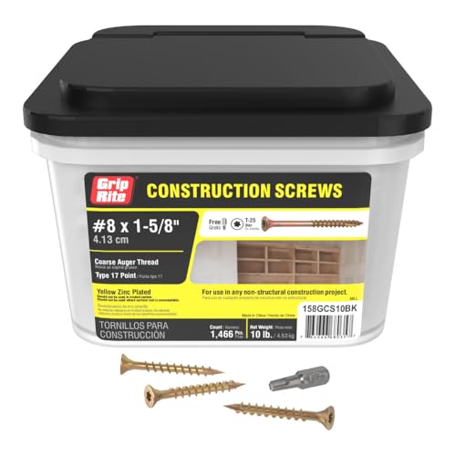 Image of Grip Rite 158GCS10BK #8 by 1-5 /8-inch Type 17 Coarse Thread T-25 Star Drive Bulk Construction Screws 1,466 Count, 10lbs.