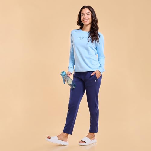 Image of Enamor Mid Rise Ankle Length Drawstring Relax Pants for Women - Slim Fit, Stretch French Terry - E060