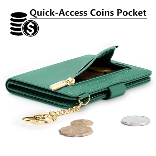 Image of Airkit Small Wallet Women RFID, PU Leather Card Holder with Keychain | Slim Compact Zipper Coin Purse for Ladies, Travel Holiday Gifts for Mom, Cute Mini Bifold Wallets