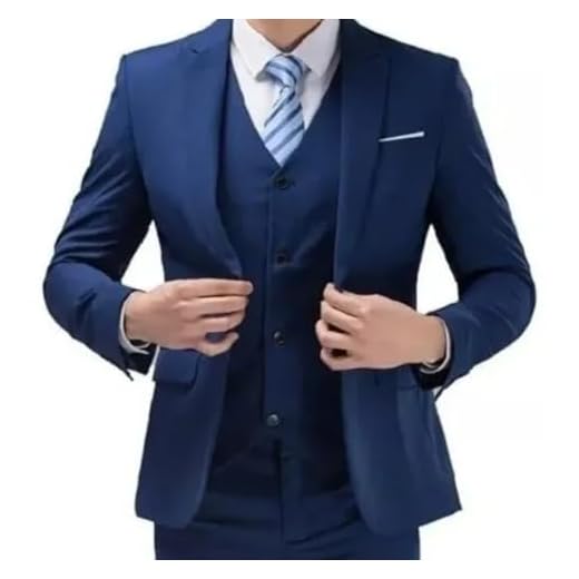 Terno Masculino Slim Premium - Paleto-Calça-Colete (BR, Numérico, 48, Regular, Regular, Azul Marinho)
