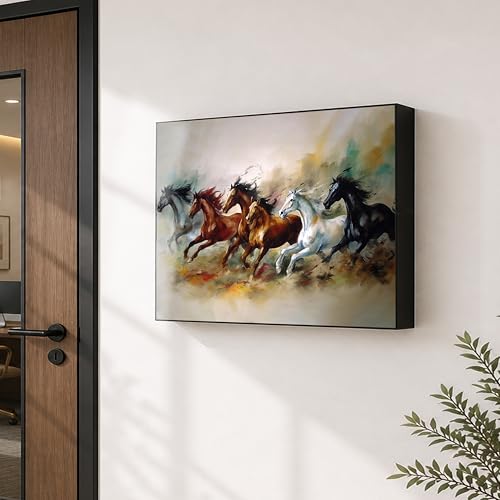 Image of Electric MCB Box Cover Frame With Hydraulic Decorative White 6 Running Horse Painting Electrical Panel box Cover, Switch Box Frame Will Fit Max 15x20 inch Switch Board, Outer Box Size 17X23 Inch