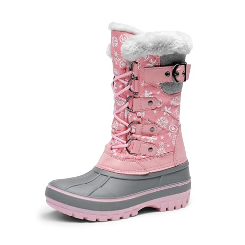 DREAM PAIRS Boys Girls Snow Boots Water-Resistant Outdoor Warm Cozy Anti-Slip Mid Calf Faux Fur Lining Insulated Winter Shoes for Little/Big Kids 11 Little Kid Pink