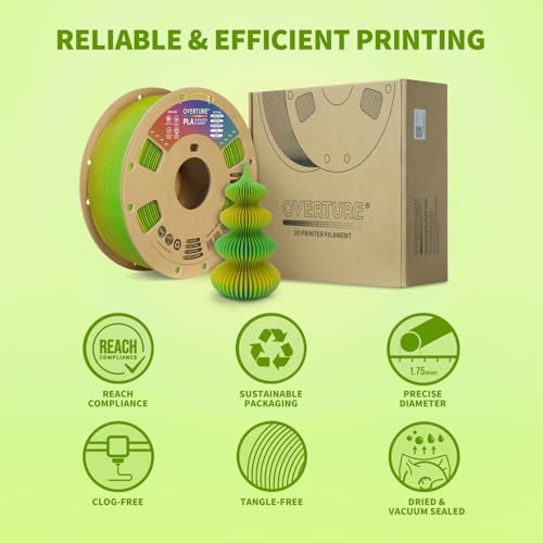 Image of OVERTURE Rainbow PLA Filament 1.75mm, Neatly Wound 3D Printer Filament 1kg Spool (2.2lbs), Dimensional Accuracy + /- 0.02 mm, Fit Most FDM 3D Printers (Avocado)