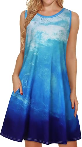 Image of elescat Women's Summer Dresses 2026 Beach Casual Sleeveless Floral Print Tank Loose Sundress with Pocket