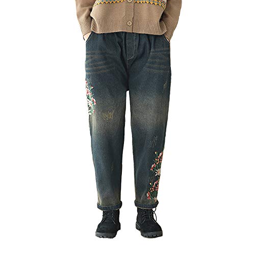 Broderie florale denim harem pants ample pour masquer les formes - 2
