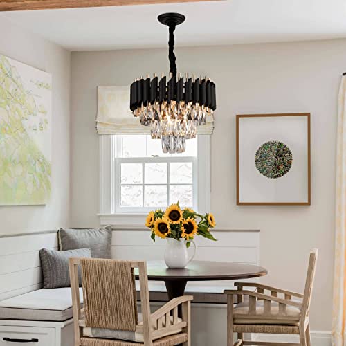 Image of Modern Crystal Chandeliers 3 Tiers Black and gold Pendant Light Fixtures