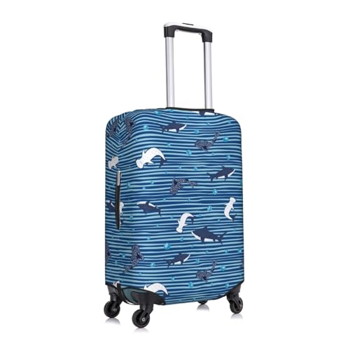 Sharks on White Blue Striped Print Luggage Cover Washable Elasticated Suitcase Covers TSA Approved Stylish Dust and Scratch Resistant Case Protector for Kids and Adults3