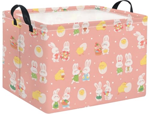 Image of Rectangular Easter Basket for Home Kitchen Baby Girls Basket Cute Storage Bin Organizer Shelf Book Room Decor(Pink Cute Bunny)