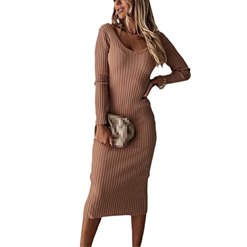 Robe en tricot col en V raffinée et moulante pour une silhouette sublimée