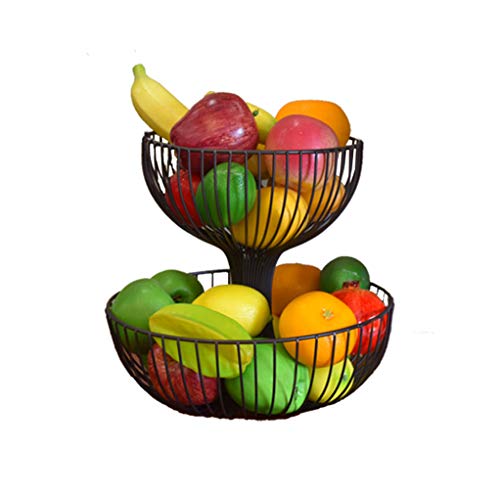 YYQIANG Fruit Plate Double Fruit Basket Fruit Bowl Dessert Pot Salon Carré européen Bonbons Pot Stockage Assiette, Rangement (Color : Black, Size : 35X24X27CM)