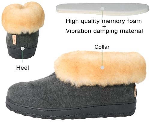 Men's Slippers Cozy Boot,Suede leather Upper Sheepskin Collar & Shearling lined,Memory Foam,Indoor/Outdoor,Warm Loafer Shoes3
