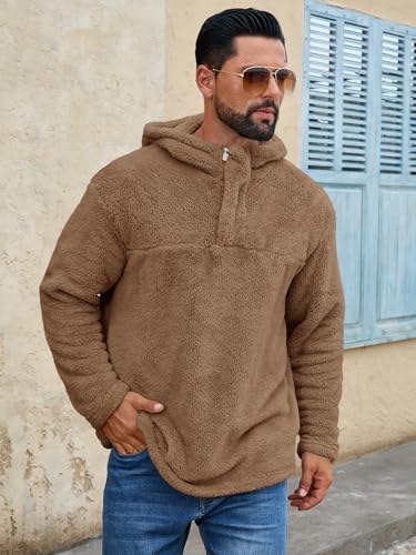 Runcati Mens Fuzzy Sherpa Hoodies Pullover Quarter Zip Long Sleeve Sweatshirts Fall Winter Outwear Casual Fleece Hooded4