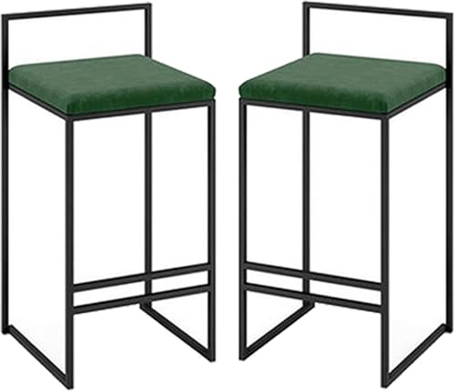 Juego de 2 taburetes de bar de terciopelo con respaldo bajo y reposapiés, perfectos para isla de cocina o comedor