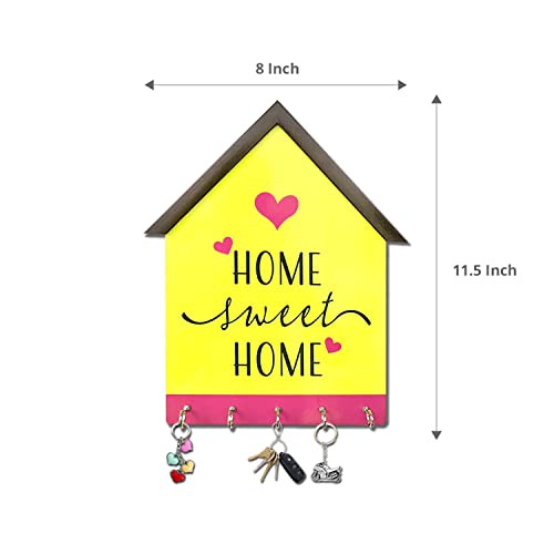 Image of BEE CREATIVE Designer Colorful Wooden Key Holder for Home Decor Stylish | Key Holder for Home | Key Stand with 5 Hooks (Home Sweet Home)