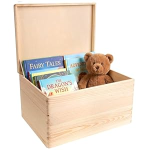 Creative Deco XXL Large Plain Wooden Storage Box | 40x30x24 cm (+/-1 cm) | with Hinged Lid | Unpainted Easter Gift Box Kitchen Storage | ROUGH & UNSANDED Wood Keepsake Memory Craft Chest