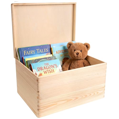 Creative Deco Boite Rangement en Bois | 40 x 30 x 24 cm (+/- 1 cm) | Non Peint | avec Couvercle | Boite en Bois | Boite a Souvenir | Boîte Caisse Malle Coffre | BRUT ET...