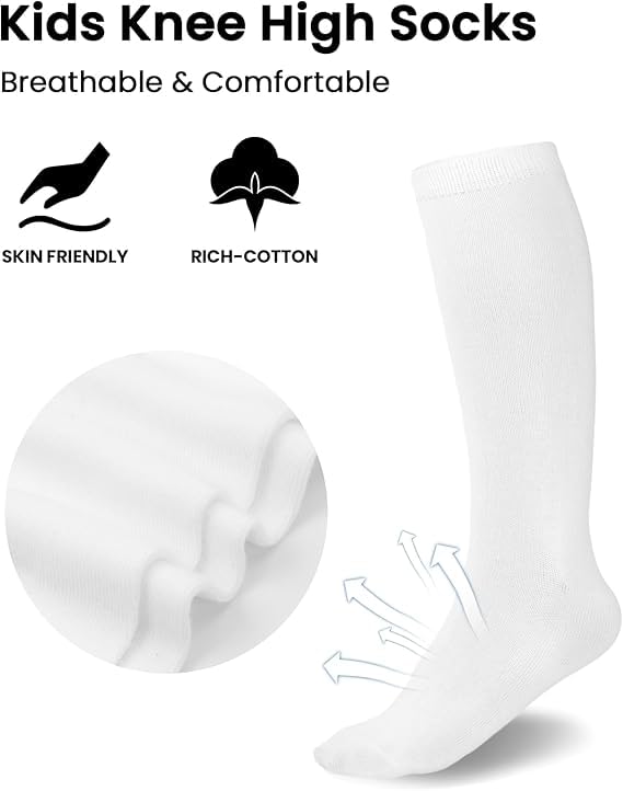 WKLOUYHE Girls Kids Knee High School Socks Cotton Socks_Pack Of 04(White,5-6 Years) 2