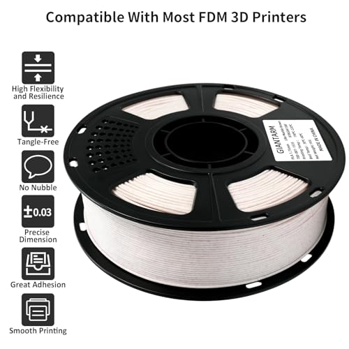Image of GIANTARM 3D Printer Filament 1.75mm,Marble White-Brown Stone Color PLA Filament 1kg(2.2lbs), Dimensional Accuracy + /- 0.02 mm,Fits for Most FDM 3D Printers