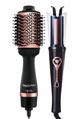 Image of Urban Yog MakeMeeBold Hot Air Brush & Automatic Hair Curler | 2-in-1 Hair Dryer & Straightener Brush with 3 Temp, 2 Speed Settings, 360 Airflow