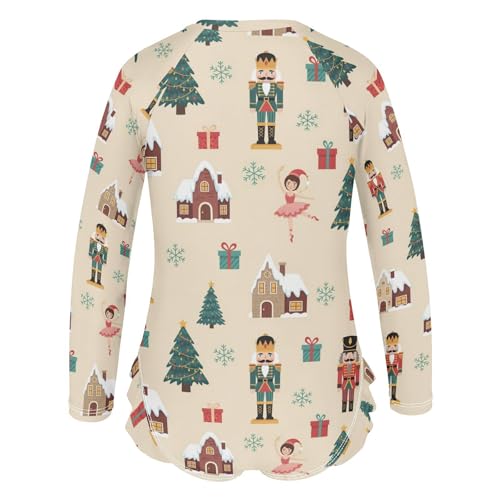 Christmas Themed Pattern Girls Rash Guard Swimsuits Long Sleeve One Pieces Bathing Suit UPF 50+ Zipper Swimwear3