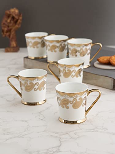 Image of Clay Craft Fine Ceramic Peter Golden Printed Premium Coffee /Tea Cups - 180 ml each - Set of 6, Tea Cup Set of 6, Mugs for Coffee, Cups Set of 6, Mug Set, Ideal for Gifting, Perfect for Home and Office