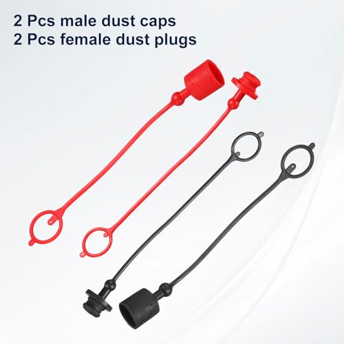 Image of HARFINGTON 2Sets 1 /2 Hydraulic Hose Dust Cap and Plug Kit, ISO-A Male Dust Cap & Female Plug Cover Quick Disconnects Air Coupler Cover Port Plug Fittings with Retention Ring, Red /Black