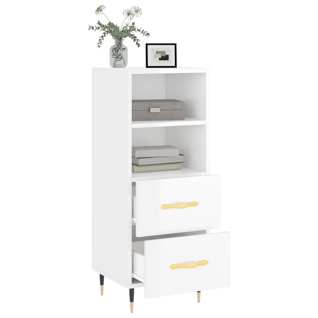 Credenza bianca lucida, 34,5 x 34 x 90 cm, comò con cassetti